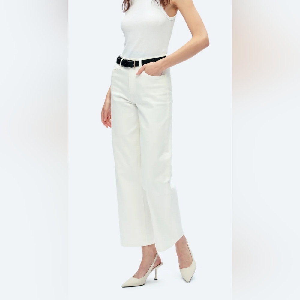 1822 Denim Cream  Cropped Wide-Leg Jeans  14 P NWT